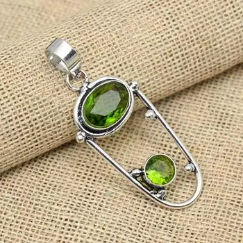 Драгоценный камень перидот ручной работы из стерлингового серебра 925 пробы, необычный кулон, ювелирные изделия, свадебный подарок 2.16 Inches зелёный