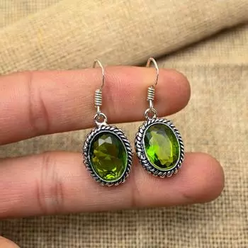 Драгоценный камень перидот ручной работы из стерлингового серебра 925 пробы, элегантные серьги для женщин
