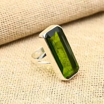 Драгоценный камень перидот ручной работы из стерлингового серебра 925 пробы, красивое кольцо для женщин 4 зелёный