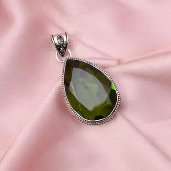 Драгоценный камень перидот с серебряной цепочкой, ожерелье из стерлингового серебра 925 пробы, ожерелье с подвеской