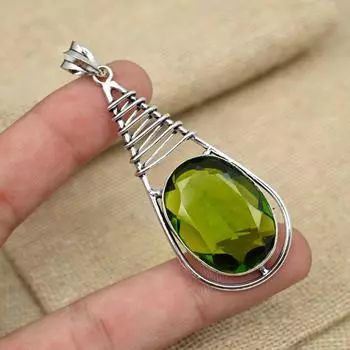 Драгоценный камень перидот, ювелирные изделия из стерлингового серебра 925 пробы, зеленый изысканный кулон ручной работы, ювелирные изделия для нее 2.75 Inches зелёный