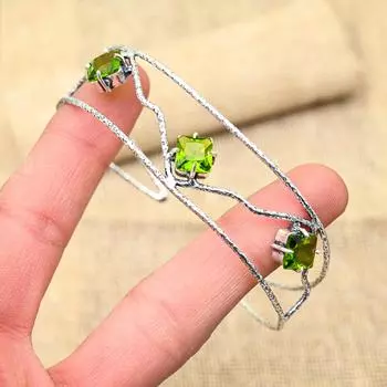 Драгоценный камень перидот, ювелирные изделия ручной работы из стерлингового серебра 925 пробы, регулируемые манжеты для женщин