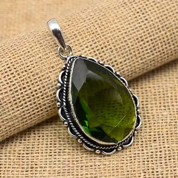 Драгоценный камень перидот, ювелирные изделия ручной работы из стерлингового серебра 925 пробы, красивая подвеска для нее 1.77 Inches зелёный