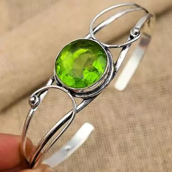 Драгоценный камень перидот, ювелирные изделия ручной работы из стерлингового серебра 925 пробы, регулируемые манжеты для женщин