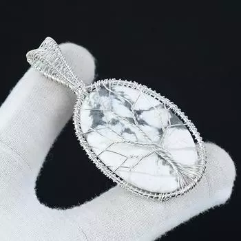 Драгоценный камень-подвеска из говлита, подвеска из стерлингового серебра 925 пробы ручной работы, ювелирные изделия из серебряной проволоки, подвеска из проволочной обмотки, ювелирные изделия Древо жизни 2.16 белый