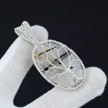 Драгоценный камень-подвеска с черным рутилом, Подвеска из стерлингового серебра 925 пробы ручной работы, Ювелирные изделия из проволоки с натуральным рутилом, Ювелирные изделия из проволоки в виде Древа жизни 2.16