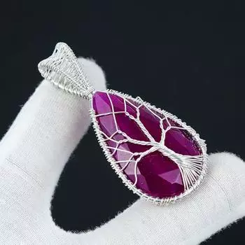 Драгоценный камень-подвеска с кашмирским рубином, подвеска из стерлингового серебра 925 пробы ручной работы, ювелирные изделия из серебряной проволоки, подвеска из проволочной обмотки, ювелирные изделия Древо жизни 2.16 розовый