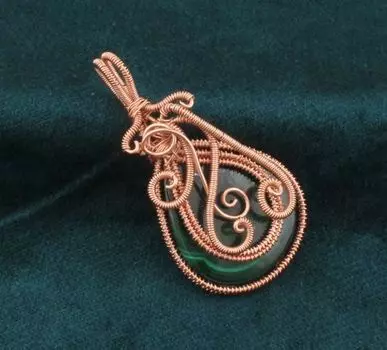 Драгоценный камень-подвеска с малахитом, Кулон из медной проволоки, Ювелирные изделия из медной проволоки с покрытием из розового золота, Ювелирные изделия из малахитовой меди, Кулон ручной работы,
