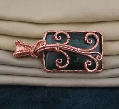 Драгоценный камень-подвеска с малахитом, Кулон из медной проволоки, Ювелирные изделия из медной проволоки с покрытием из розового золота, Ювелирные изделия из малахитовой меди, Кулон ручной работы,