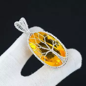 Драгоценный камень-подвеска с медовым топазом, подвеска из стерлингового серебра 925 пробы ручной работы, ювелирные изделия из серебряной проволоки, подвеска из проволочной обмотки, ювелирные изделия Древо жизни 2.16 жёлтый