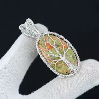 Драгоценный камень-подвеска Unakite, подвеска из стерлингового серебра 925 пробы ручной работы, ювелирные изделия из серебряной проволоки, изысканная подвеска Unakite, ювелирные изделия «Древо жизни» 2.16