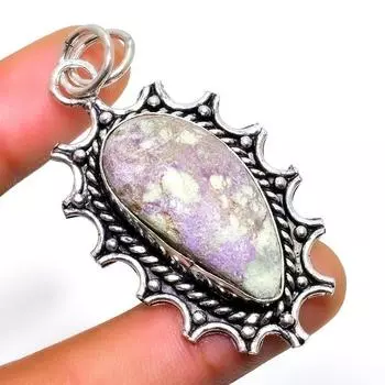 Драгоценный камень Пурпурит 925 посеребренный кулон ручной работы 2,27 дюйма 2.27 фиолетовый