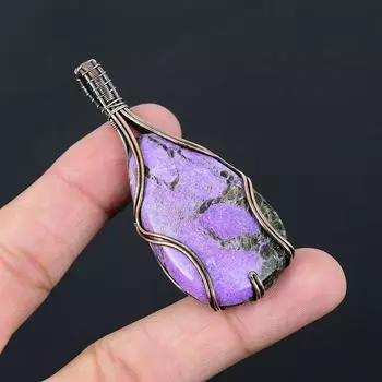 Драгоценный камень Пурпурит, чистая медная проволока, обернутая подвеской ручной работы, ювелирное изделие для нее 2.83 Inches фиолетовый