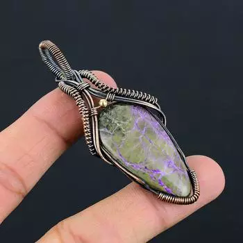 Драгоценный камень Пурпурит, чистая медная проволока, обернутая подвеской ручной работы, изысканные ювелирные изделия 2.95 Inches фиолетовый