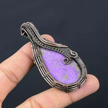 Драгоценный камень Пурпурит, чистая медная проволока, обернутая подвеской ручной работы, ювелирное изделие для рождественского подарка 2.95 Inches фиолетовый