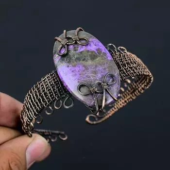 Драгоценный камень Пурпурит, чистая медная проволока, завернутая в манжеты/браслет ручной работы, ювелирные изделия для подарка Adjustable фиолетовый