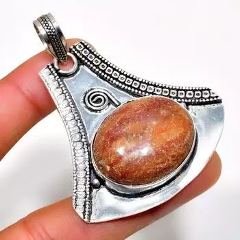 Драгоценный камень яшма Призрачный глаз 925 посеребренная подвеска ручной работы 2,27 дюйма 2.27 розовый