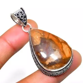 Драгоценный камень яшма «Птичий глаз» 925 посеребренная подвеска ручной работы 2,08 дюйма 2.08 красный