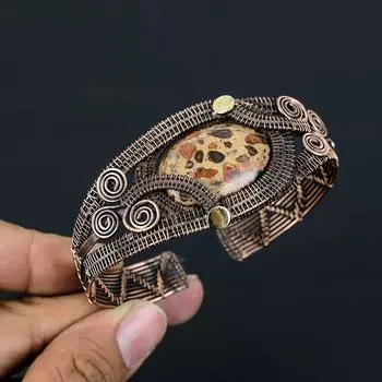 Драгоценный камень яшма «птичий глаз» из чистой медной проволоки, завернутый в манжеты/браслет ручной работы, ювелирные изделия Adjustable красный