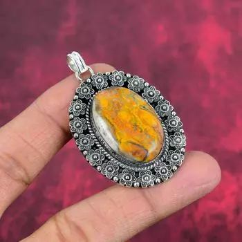 Драгоценный камень яшма шмеля, великолепные серебряные украшения ручной работы, кулон из цельного серебра 925 пробы для свадебного подарка 2.16 Inches жёлтый