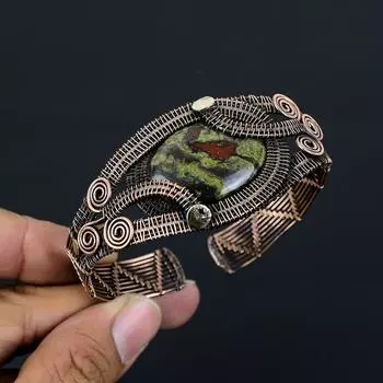 Драгоценный камень яшмы драконьей крови чистая медная проволока обернутая вручную манжета/браслет ювелирные изделия Adjustable зелёный