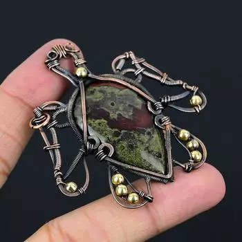 Драгоценный камень яшмы в форме черепахи, драгоценный камень, медная проволока, подвеска ручной работы, ювелирные изделия 2.48 Inches зелёный