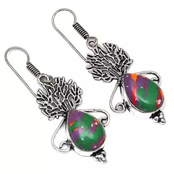 Драгоценный камень радужной калсилики в подарок для нее серебряные серьги 1,5
