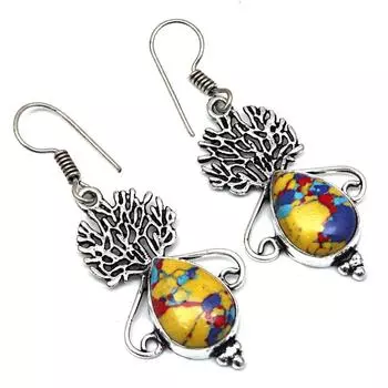 Драгоценный камень радужной калсилики в подарок для нее серебряные серьги 1,5