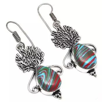 Драгоценный камень радужной калсилики в подарок для нее серебряные серьги 1,5