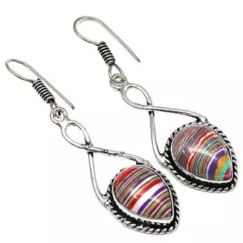 Драгоценный камень радужной калсилики в подарок для нее серебряные серьги 1,5