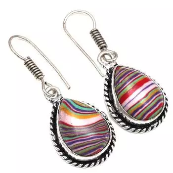 Драгоценный камень радужной калсилики в подарок для нее серебряные серьги 1,5 дюйма