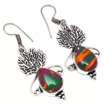 Драгоценный камень радужной калсилики в подарок для нее серебряные серьги 1,5