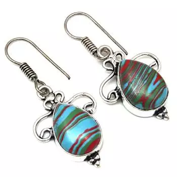 Драгоценный камень радужной калсилики в подарок для нее серебряные серьги 1,5