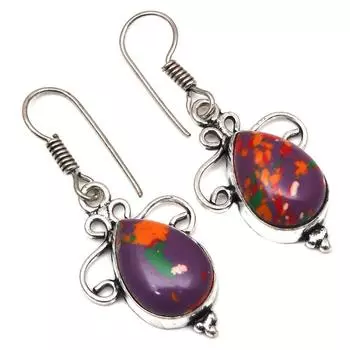 Драгоценный камень радужной калсилики в подарок для нее серебряные серьги 1,5