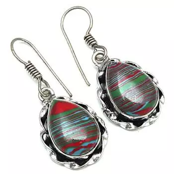 Драгоценный камень радужной калсилики в подарок для нее серебряные серьги 1,5 дюйма