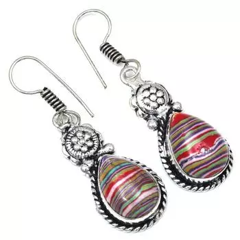 Драгоценный камень радужной калсилики в подарок для нее серебряные серьги 1,5