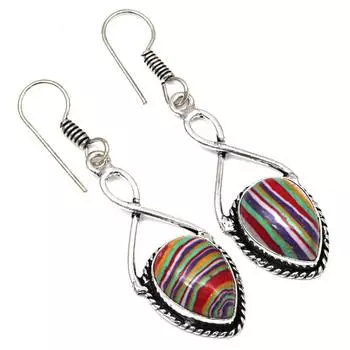 Драгоценный камень радужной калсилики в подарок для нее серебряные серьги 1,5