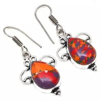 Драгоценный камень радужной калсилики в подарок для нее серебряные серьги 1,5