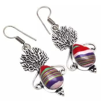 Драгоценный камень радужной калсилики в подарок для нее серебряные серьги 1,5