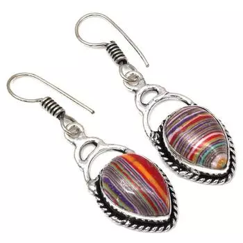 Драгоценный камень радужной калсилики в подарок для нее серебряные серьги 1,5