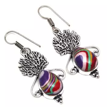 Драгоценный камень радужной калсилики в подарок для нее серебряные серьги 1,5