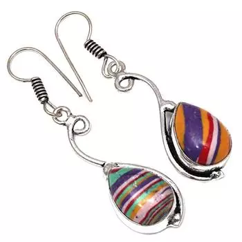 Драгоценный камень радужной калсилики в подарок для нее серебряные серьги 1,5
