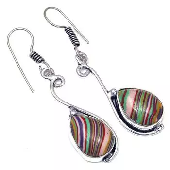 Драгоценный камень радужной калсилики в подарок для нее серебряные серьги 1,5