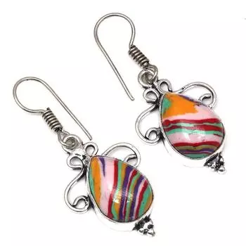 Драгоценный камень радужной калсилики в подарок для нее серебряные серьги 1,5