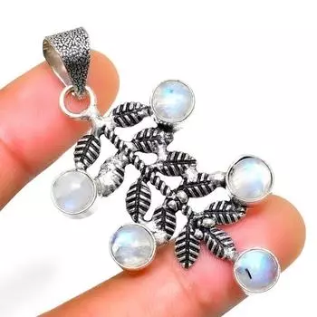 Драгоценный камень Радужный лунный камень 925 посеребренный кулон ручной работы 2,27 дюйма 2.27 белый