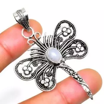 Драгоценный камень Радужный лунный камень 925 посеребренный кулон ручной работы 2,27 дюйма 2.27 белый