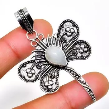 Драгоценный камень Радужный лунный камень 925 посеребренный кулон ручной работы 2,27 дюйма 2.27 белый