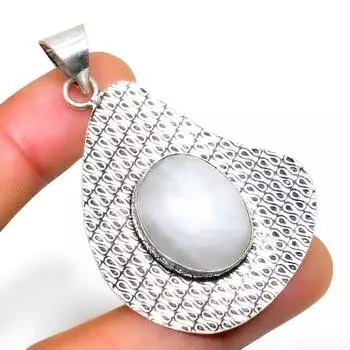 Драгоценный камень Радужный лунный камень 925 посеребренный кулон ручной работы 2,27 дюйма 2.27 белый