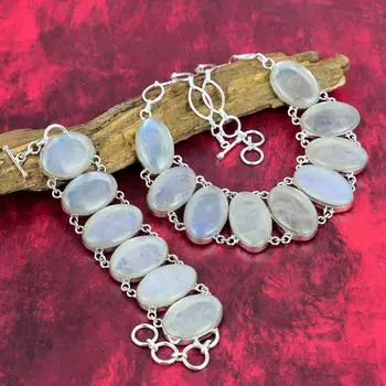 Драгоценный камень «Радужный мистический опал», ювелирные изделия из стерлингового серебра 925 пробы, комплект ювелирных изделий из ожерелья и браслета ручной работы, браслет для нее, удивительные ювелирные изделия из ожерелья Adjustable With 8 -18 белый