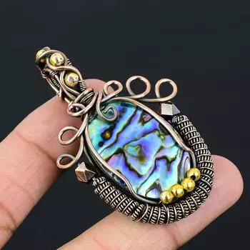 Драгоценный камень раковины морского ушка Чистая медная проволока, обернутая ювелирными изделиями ручной работы, подвеска для подарка 2.36 Inches синий